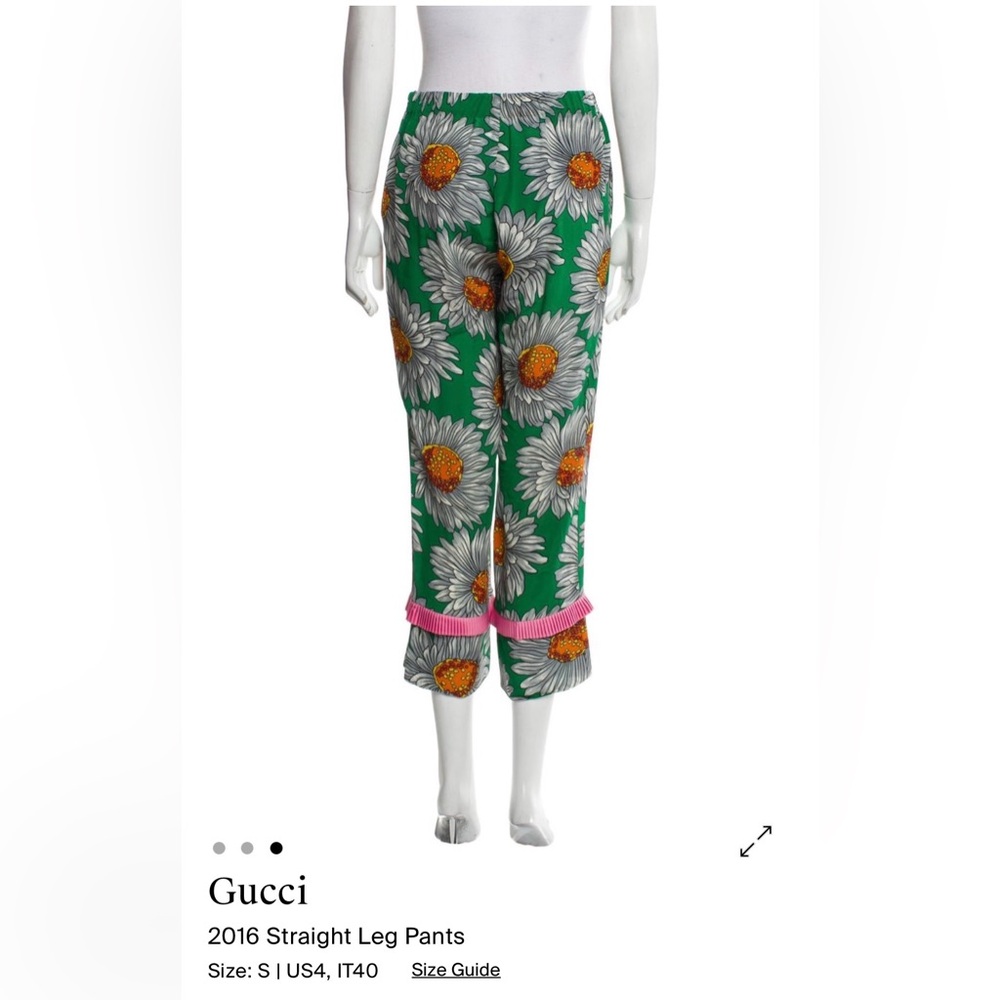 Gucci green daisy floral print silk pants size 4